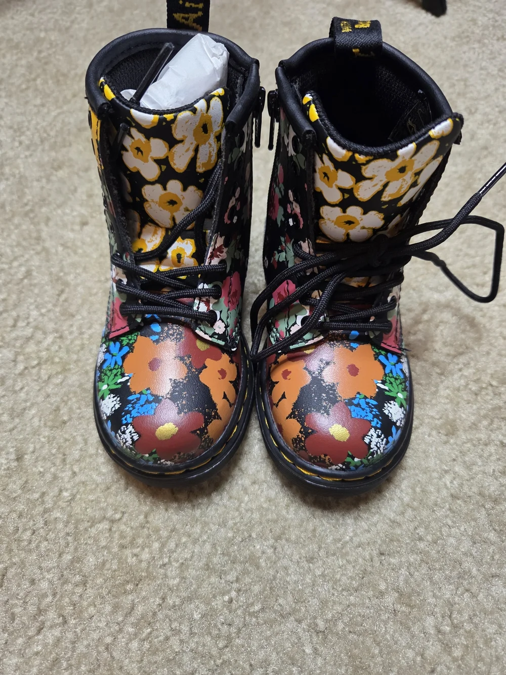 Dr. Martens 1460 Kids Floral Mash Up Leather Combat Boots Size 8